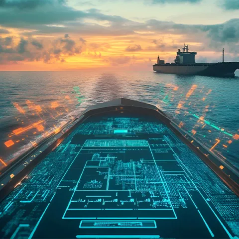 pokład statku handlowego z wyświetloną mapą elektroniki