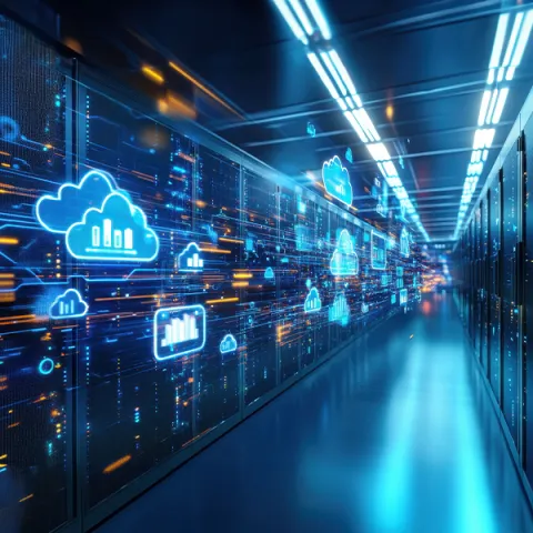 Wnętrze pomieszczenia z serwerami