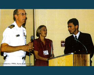 25.09.2002_Od lewej_J.Loustauncu-MMA, Karen Duff (Kanada), Sławomir Witaszewski (Wydział Nawigacyjny, Akademia Morska w Gdyni)